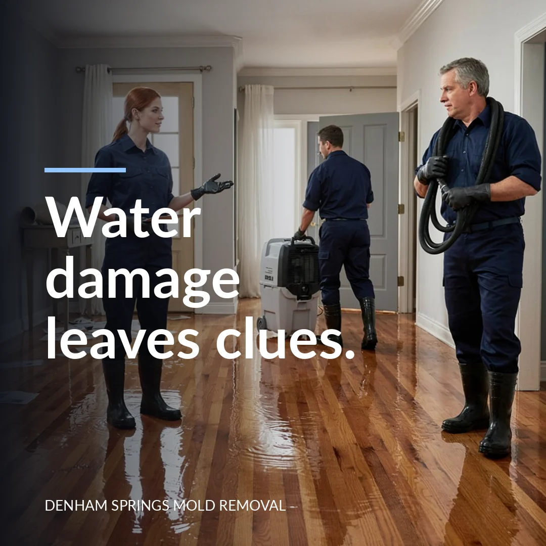 Water damage leaves clues.